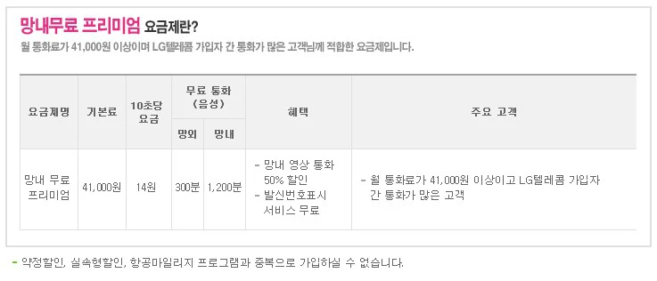 LGT 망내무료 프리미엄요금제