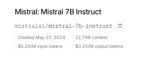 OpenRouter 모델 가성비 비교 - 오픈클로 에이전트 작업 적합 모델 찾기 Mistral: Mistral 7B Instruct